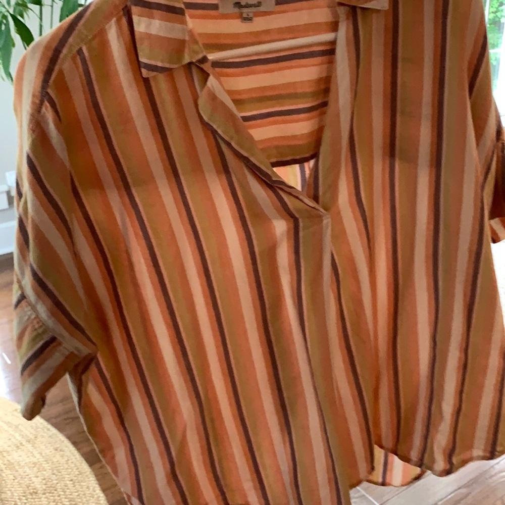 Madewell | Striped Hi Low Button Split Back Blouse